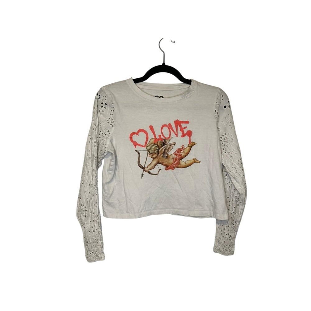 SO Brand Love Cupid Long Sleeve Eyelet Crop Top Womens Size M